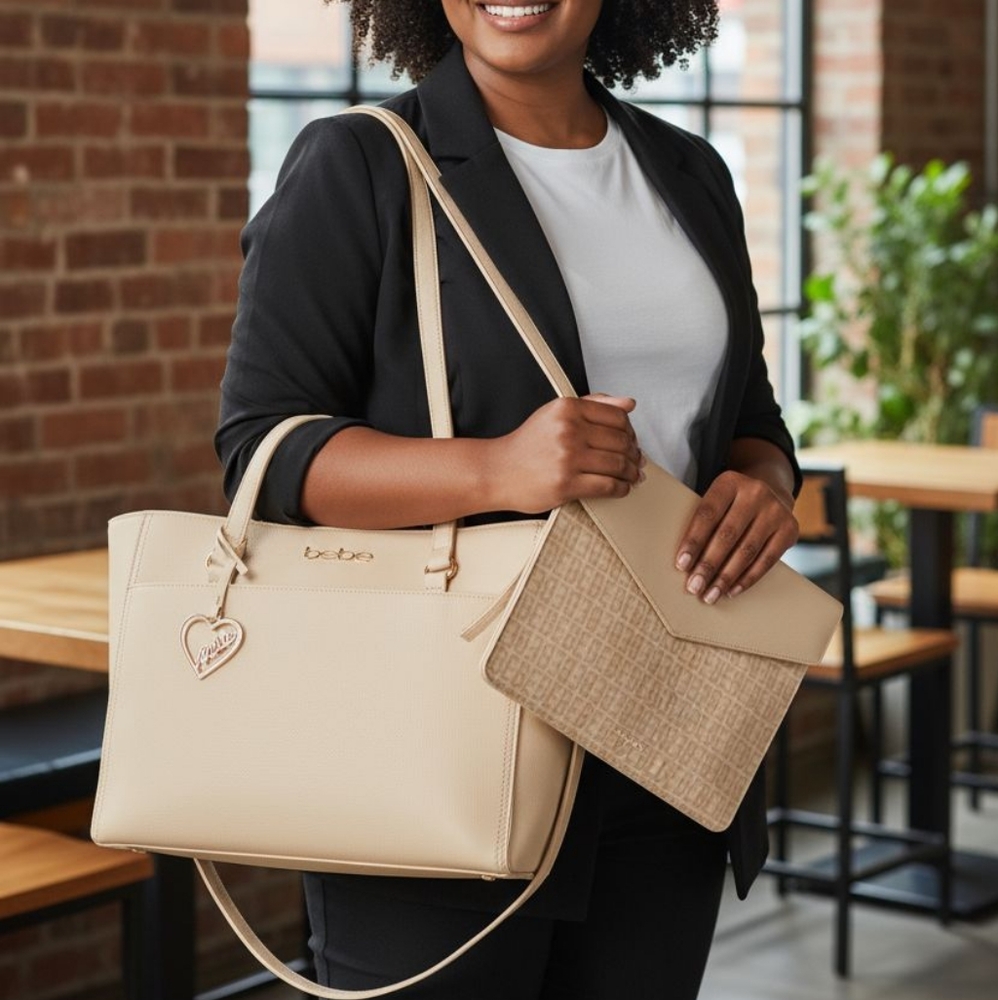 bebe Tan Women's Tote Bag With Pouch